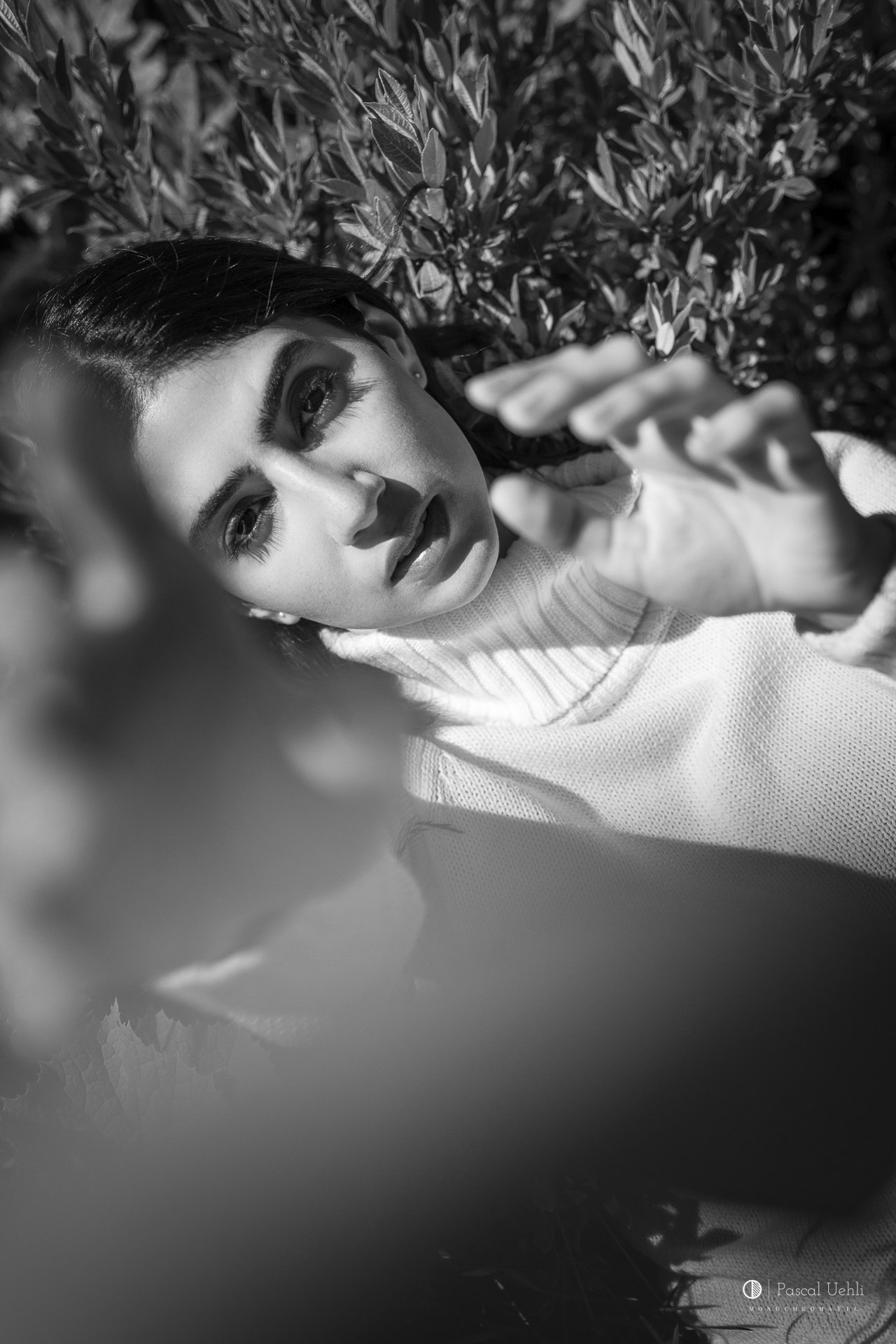 Brysa Kelly photographed in black and white at the Grimsel Pass by Pascal Uehli