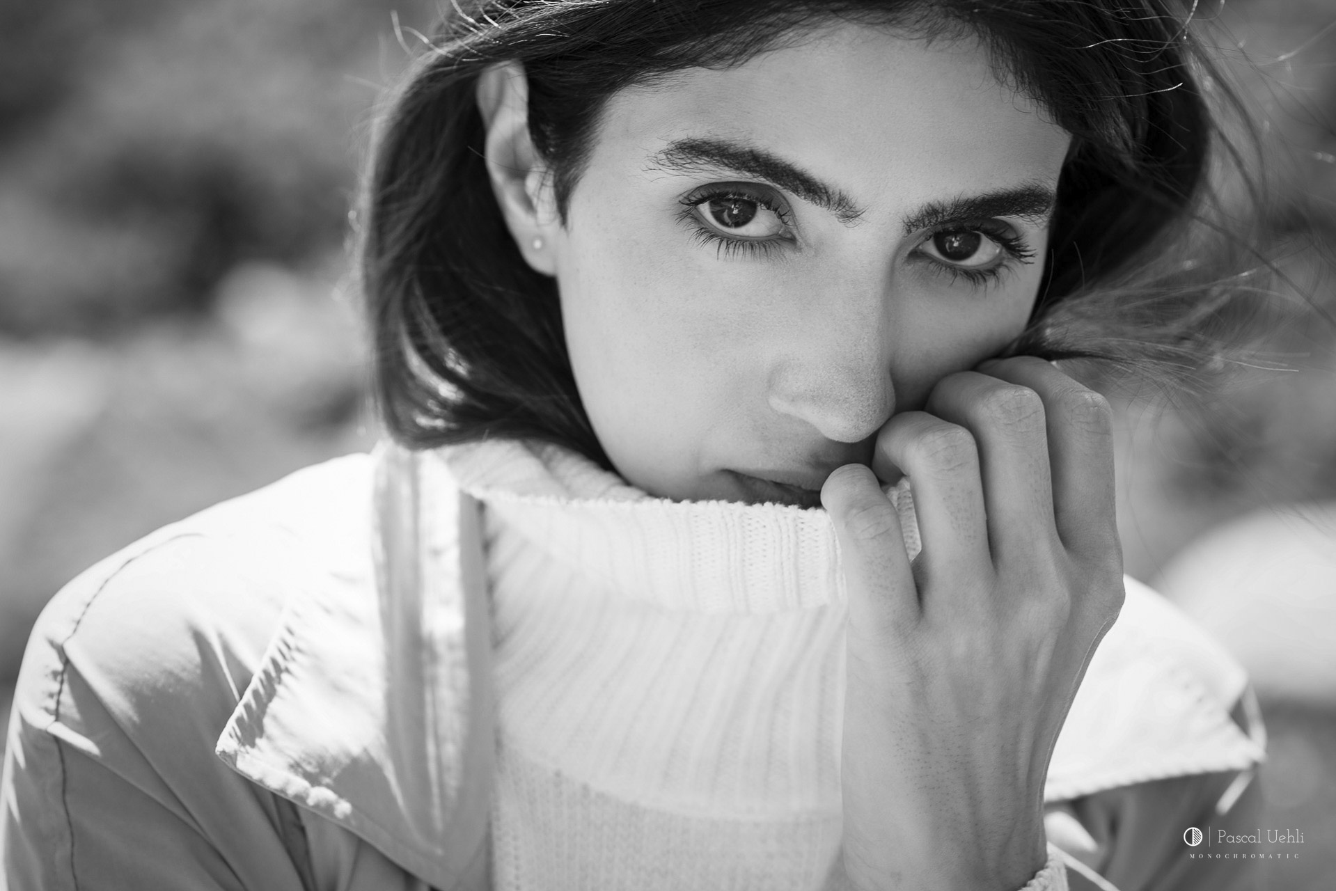 Brysa Kelly photographed in black and white at the Grimsel Pass by Pascal Uehli