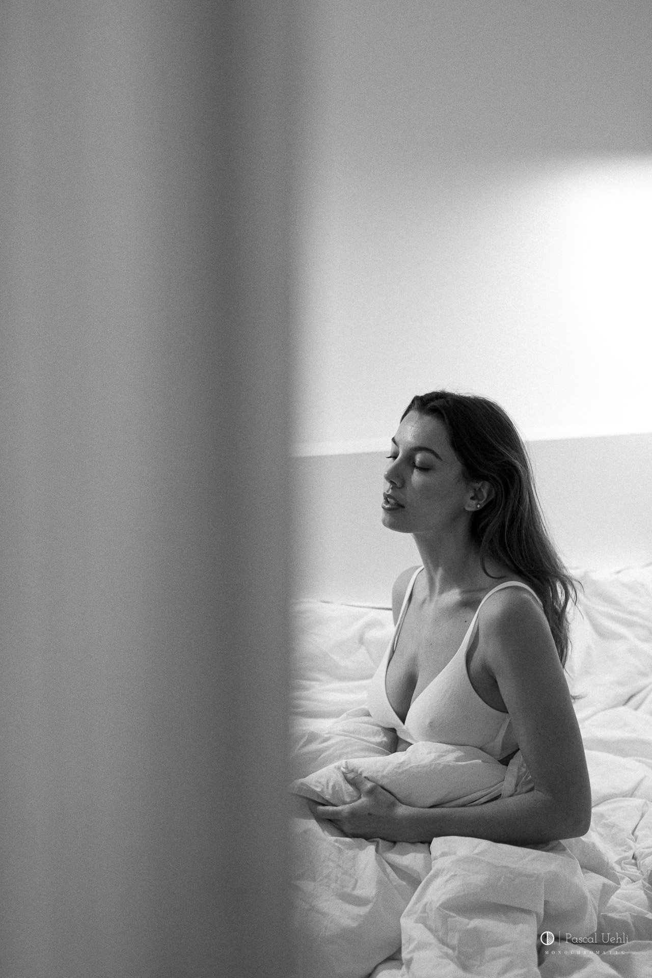Chiara photographed in an intimate black and white portrait series in Paris by Pascal Uehli